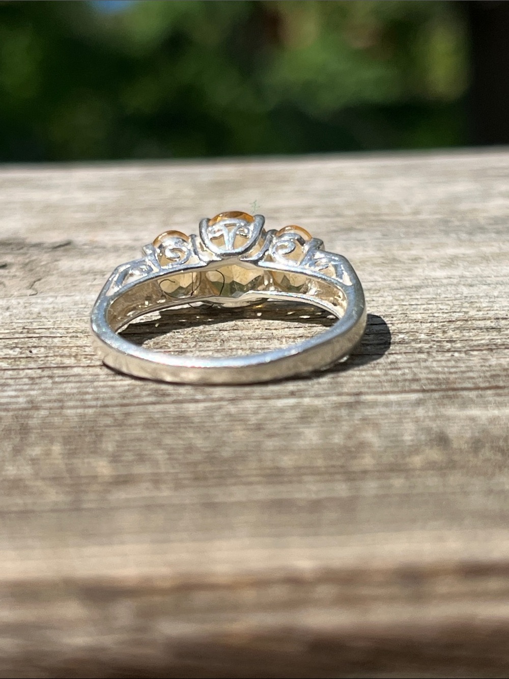 Sterling Silver (925) Yellow Citrine Three-Stone Ring - Picture 6 of 7